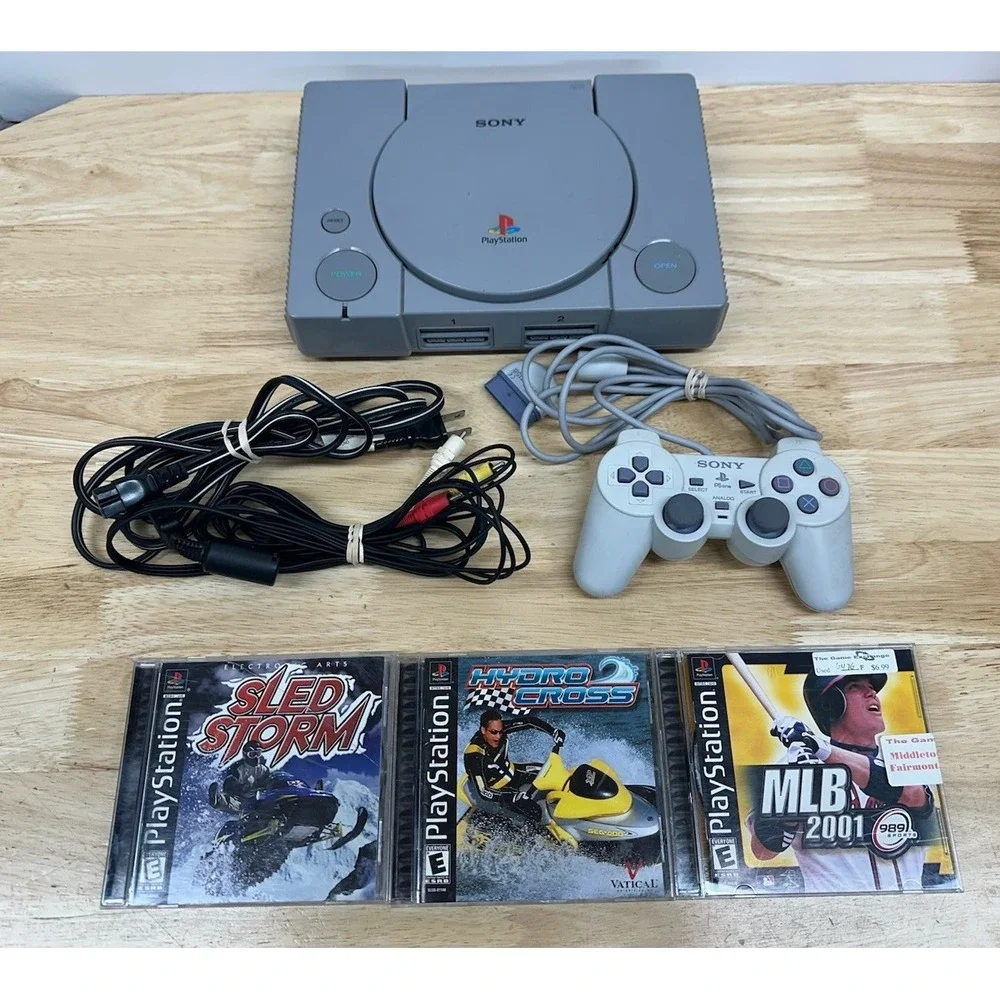 Sony PlayStation 1 PS1 Console SCPH-9001 Working Controller Wires 3 Games
